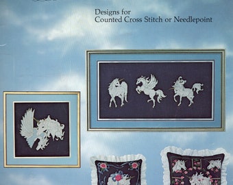 Vintage 1982, Something Special, Unicorn Meets Pegasus Collection, C Martin, cross stitch or needlepoint, inexpensive shipping,