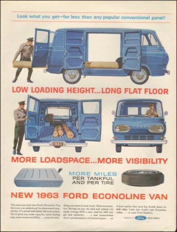 Vintage Magazine Ad 1963 Ford Econoline Van Ready for Framing