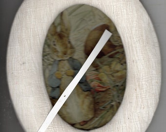 Vintage, Peter Rabbit  7" by 9" oval frame, of hand crafted mulberry paper frame, see 2nd pic for art, Beatrix Potter, inexpensive shipping