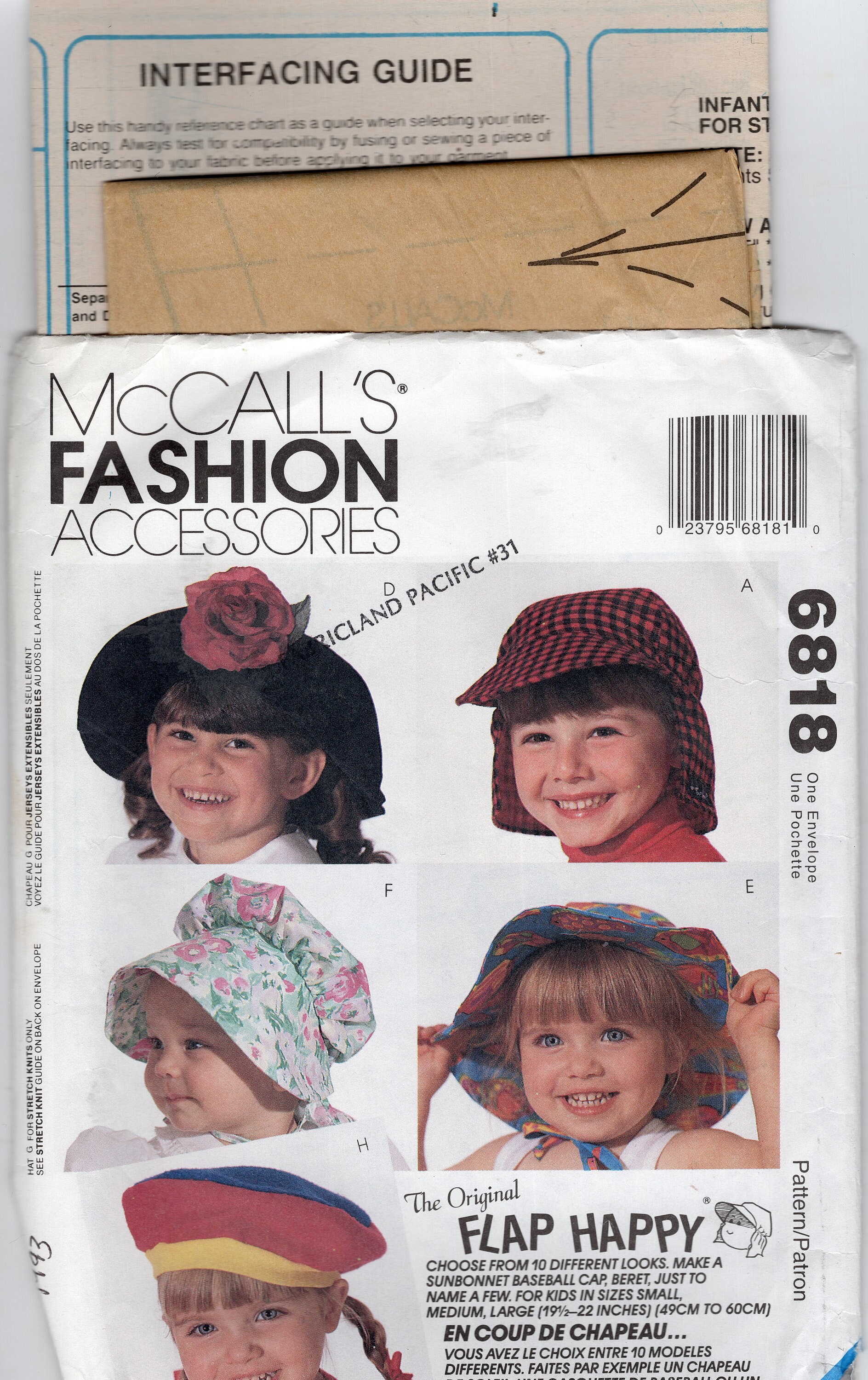 NUEVO McCalls 6818 Vintage 1993 accesorios de moda Flap Happy 10 disenos todos los tamanos cabezal de 19 5 a 22 patron sin cortar envio con paquete rastreado Etsy Mexico