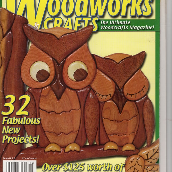 Apr 2002 Creative Woodworking & Crafts, 32 projects, scrolling, carving, intarsia, painting, full size pattern inserts