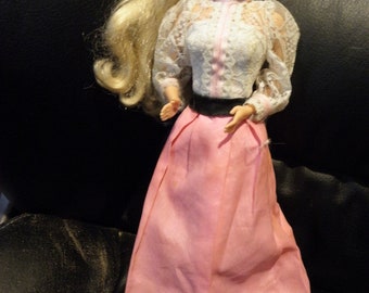 Vintage Official Barbie dress, perhaps 1970s, modeled here, small stain on back, classic dress, doll not included, inexpensive shipping