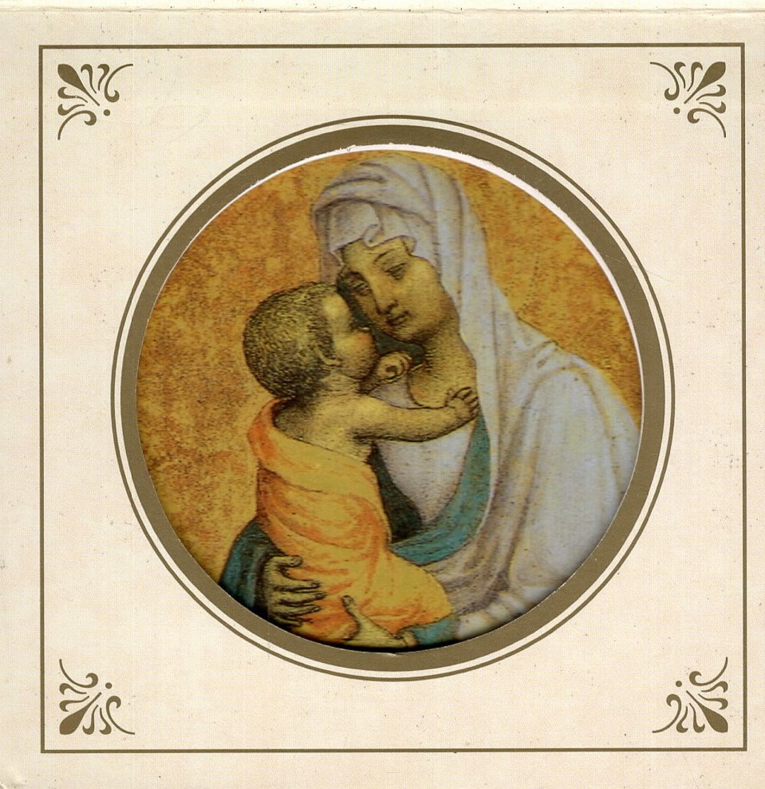 Vintage Print, Madonna and Child Print, 3 Inches Square With Matting ...