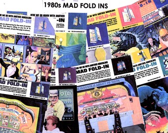 Vintage 1980er Jahre, Mad Magazine, Fold Ins,Batch 2, Al Jaffee, PDFs, digitaler Download, 10 Cover, zu 50 Prozent, Satire