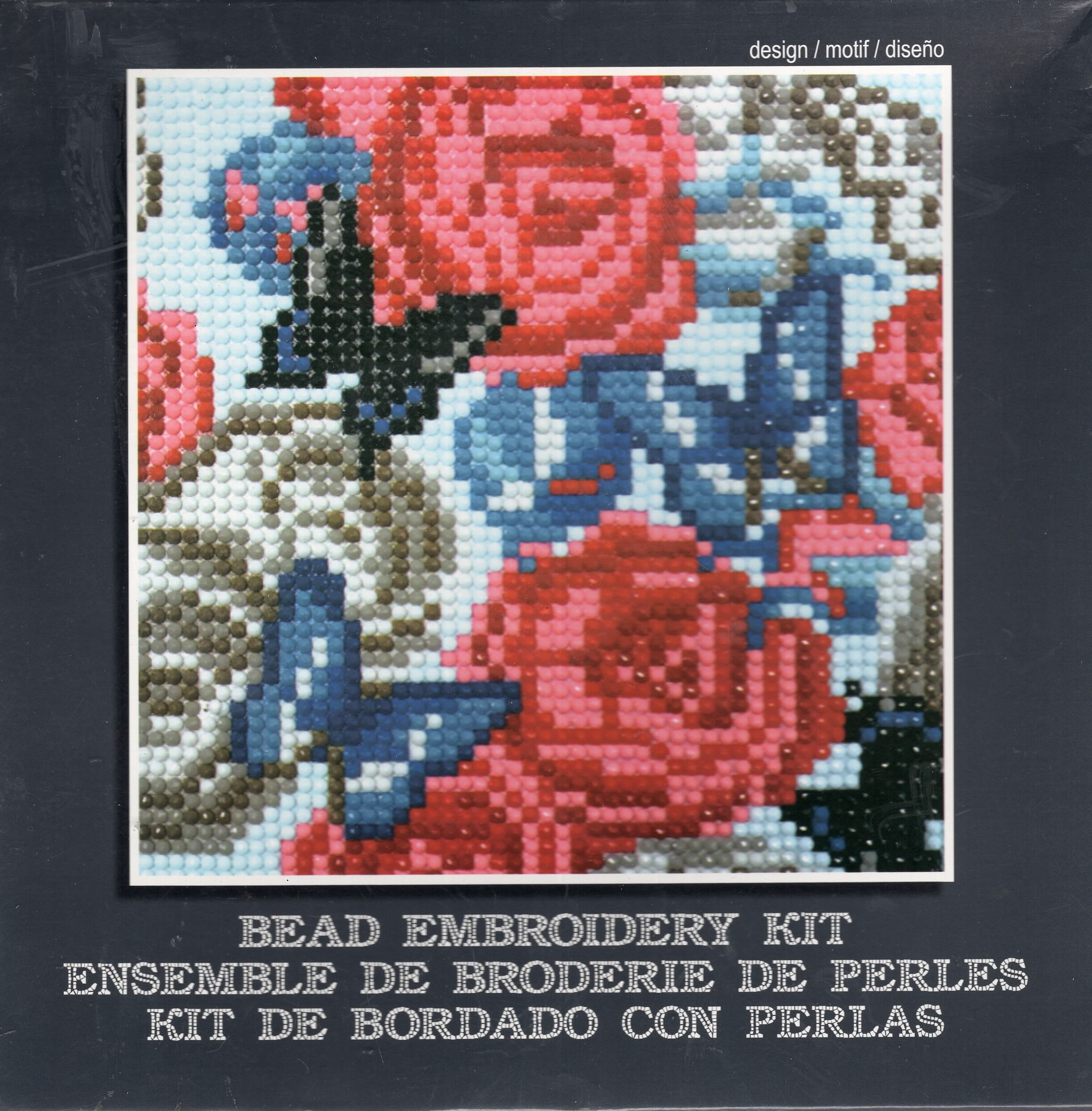 Bead Embroidery Kit,red Roses NEW, Fabric With Design, Adhesive Gel, Beads,  Colour Coded, Application Pen, Bead Tray,full Instructions 