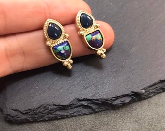 Boucles d'oreilles Art Déco Lapis Lazuli Turquoise : Laiton plaqué or