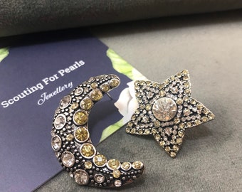 Crystal Moon and Star Earrings: Pave Celestial Earrings