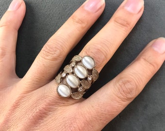 Art Deco Opal Cocktail Ring: Rose Gold Gatsby Statement Ring