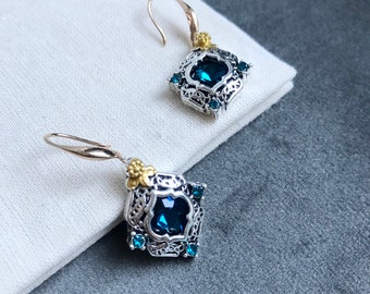 Art Deco Blue Topaz Dangle Earrings: Vintage Wedding Jewelry