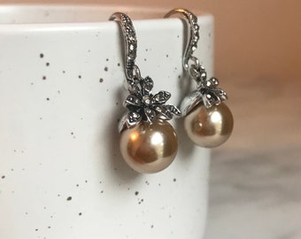 Art Deco Pearl Drop Earrings: Champagne Bridal Jewelry