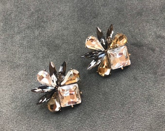 Art Deco Cut Glass Earrings: Brass Party Jewelry