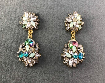 Crystal Chandelier Earrings: Rainbow Art Deco Gatsby Party Earrings