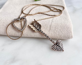 Art Deco Cupid's Arrow Necklace: Vintage Crystal Heart