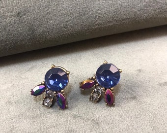 Art Deco Crystal Earrings: Blue Sapphire Floral Occasion Jewelry