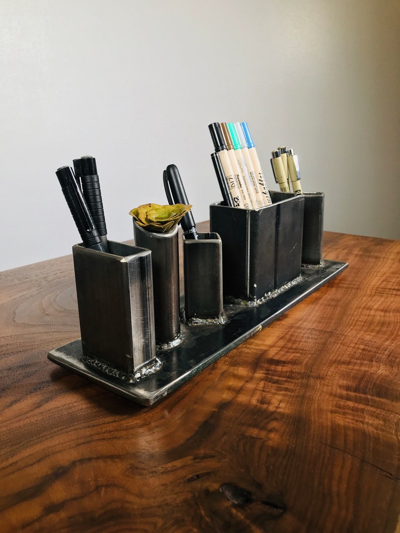 Industrial Metal Desk Organizer Handmade, office gift, gift for boss, office, workspace organizer, pencil holder, desk, MADE IN USA image 5
