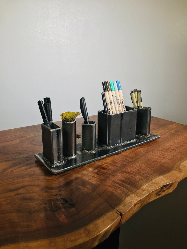 Industrial Metal Desk Organizer Handmade, office gift, gift for boss, office, workspace organizer, pencil holder, desk, MADE IN USA image 4