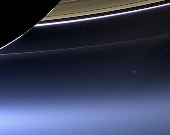 Earth and Moon from under Saturns Rings NASA View from Cassini Spacecraft 2013,, Repro Canvas Box Art/ Photo Print  A4, A3, A2, A1