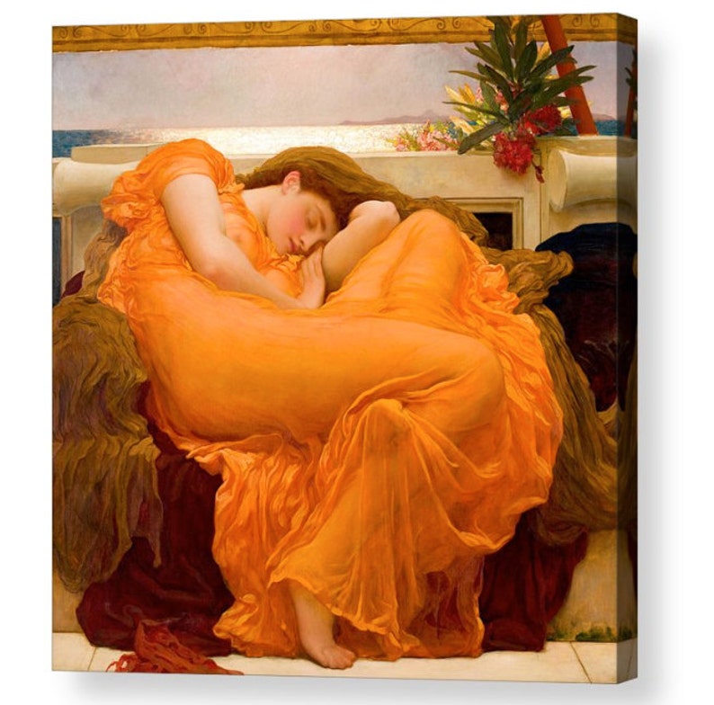 Frederic Lord Leighton, , Flaming June, Canvas Art Box, Photo Print, 8x8, 10x10, 16x16, 20x20, 24x24, 30x30, 44x44 image 1