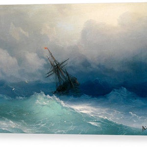 Ivan Aivazovsky 'Ship on Stormy Seas"  Canvas Box Art / Photo Print A4, A3, A2, A1 ++