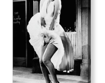 Marilyn Monroe &quot;Fliegender Rock&quot; Kultige schwarz-weiße Canvas Box oder Fotodruck A4, A3, A2, A1