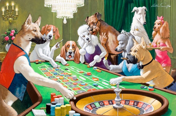 Fine Art Print Dogs Playing Roulette by Arthur Sarnoff Famous Canvas// Photo