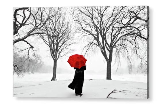Madchen Regenschirm Im Schnee Leinwand Kunst Druck A3 Etsy