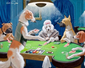 Dogs Playing Black Jack  by Arthur Sarnoff Famous Canvas/ Photo / Fine Art Print A4, A3, A2, A1