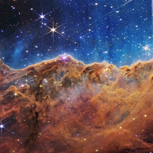 NASA JWST Carina Nebula star forming region , one of four of  Webb’s First Deep Field image Repro Canvas Box Art Square crop version