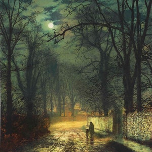 John Atkinson Grimshaw, A Moonlit Lane Canvas Box Art or Print A4, A3, A2, A1 ++