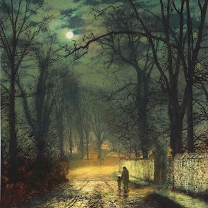 John Atkinson Grimshaw, A Moonlit Lane Canvas Box Art or Print A4, A3, A2, A1 ++