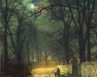 John Atkinson Grimshaw, A Moonlit Lane Canvas Box Art or Print A4, A3, A2, A1 ++