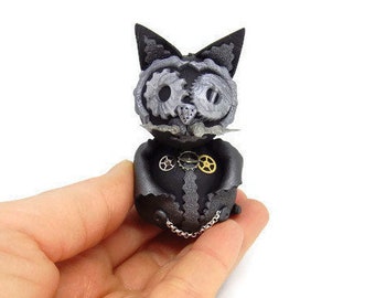 Steampunk Cat Sculpture,  Mixed Media Figurine, Catlover Gift, Cat Decor