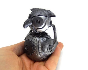 Steampunk Owl Sculpture, Owl Figurine, Owl Sculpture for Futuristic Decor