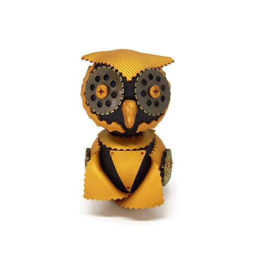 Steampunk Owl Sculpture Gold Owl Figurine for Industrial Etsy