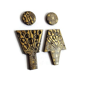 Bathroom Signs, Antique Gold Male Female Sign, Guest Bathroom Sign ...