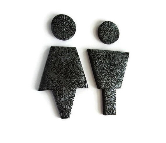 Black Silver Bathroom Sign Modern Bathroom Decor Washroom Etsy