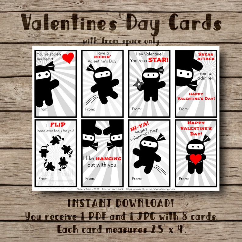 Cute Printable Ninja Valentine's Cards | Etsy