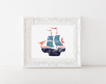 Nautical Ship Watercolor Print Instant Download