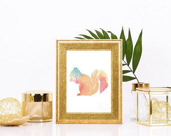 Bright Cheerful Watercolor Squirrel Instant Download