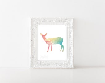 Bright Cheerful Watercolor Deer Print Instant Download