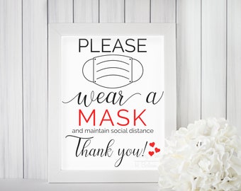 Please Wear a Mask Printable Sign Instant Download