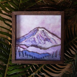 Handcrafted Mount Rainier Diorama, Pacific Northwest Wall Art, Framed 3D Mountain Painting image 3