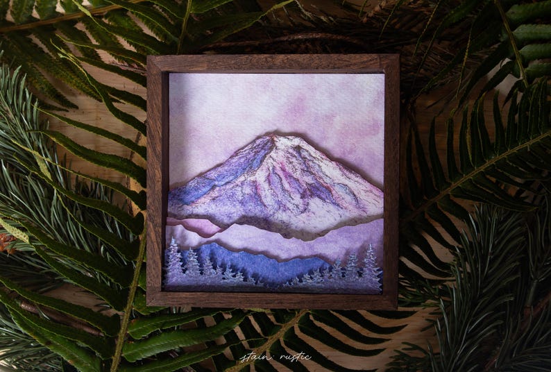 Handcrafted Mount Rainier Diorama, Pacific Northwest Wall Art, Framed 3D Mountain Painting image 3