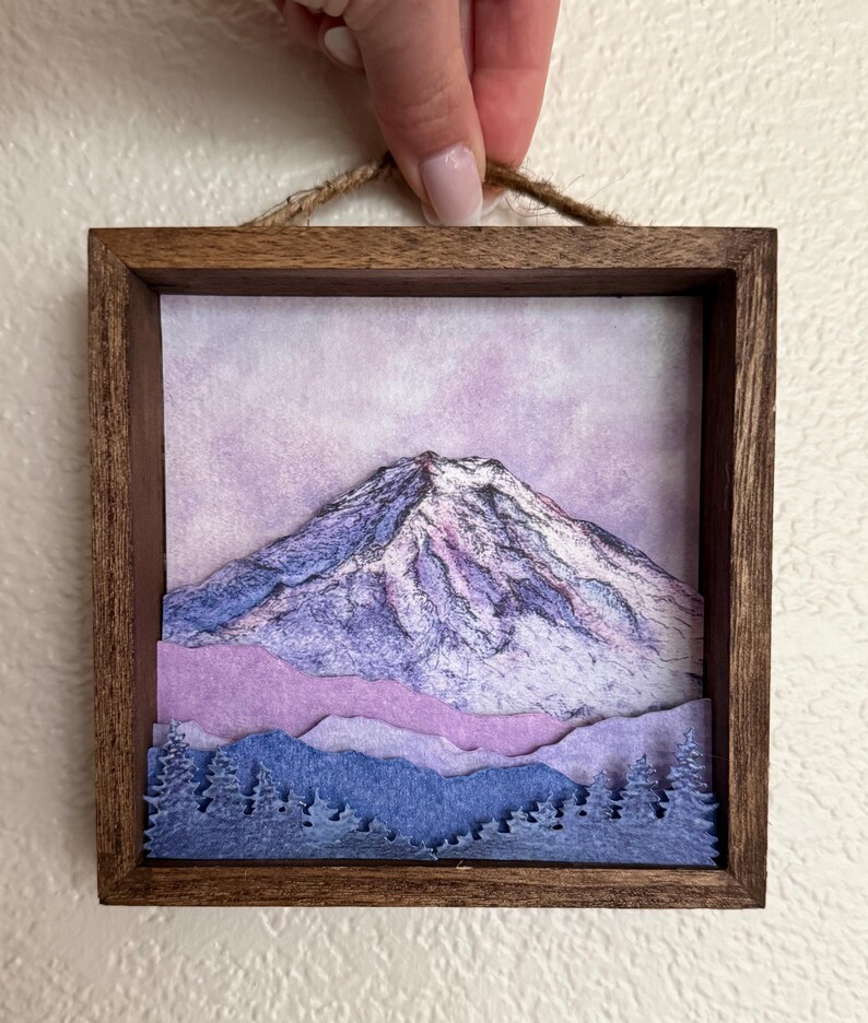 Handcrafted Mount Rainier Diorama, Pacific Northwest Wall Art, Framed 3D Mountain Painting image 6