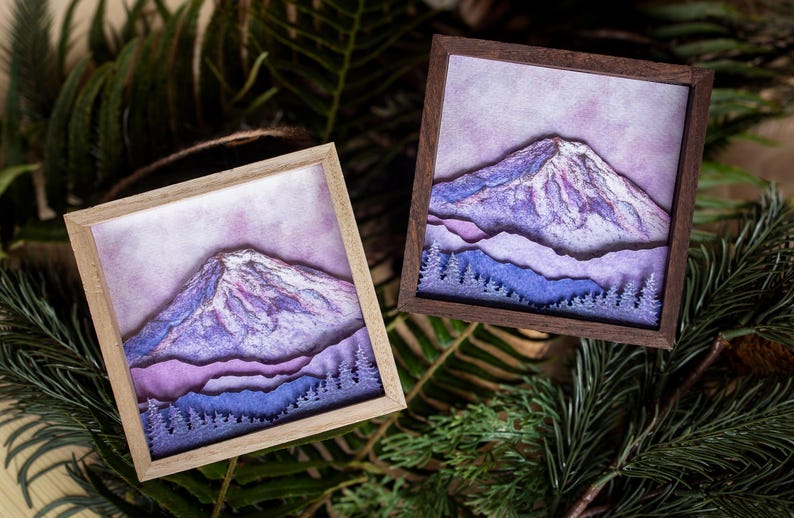 Handcrafted Mount Rainier Diorama, Pacific Northwest Wall Art, Framed 3D Mountain Painting image 2