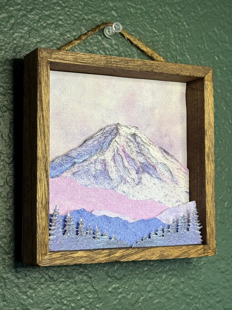 Handcrafted Mount Rainier Diorama, Pacific Northwest Wall Art, Framed 3D Mountain Painting image 7