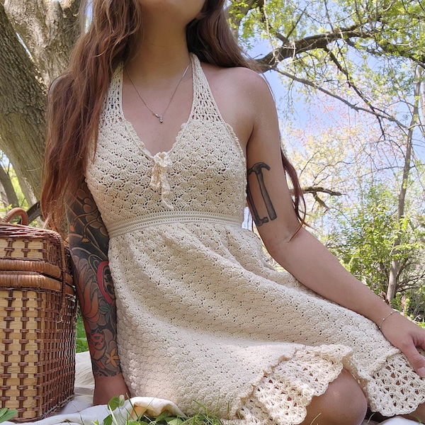 Crochet Dress PATTERN: Aster // Cottagecore Babydoll Halter Dress for Any Size (PDF Download)