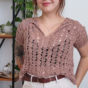 Crochet Top PATTERN // São Miguel // Adjustable Lacy Openwork Collared Blouse Tee Beach Cover Up Crochet Pattern image 1