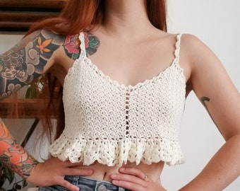 Gehaakte top patroon//Sofi//verstelbaar Cottagecore flirterige babydoll Y2K stropdas schouder Lacy tank top haakpatroon voor elke maat