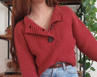 Crochet Pullover PATTERN // Jasper // Adjustable Unisex Cozy Rustic Button Up Collared Sweater Size Inclusive Crochet Pattern for ANY SIZE